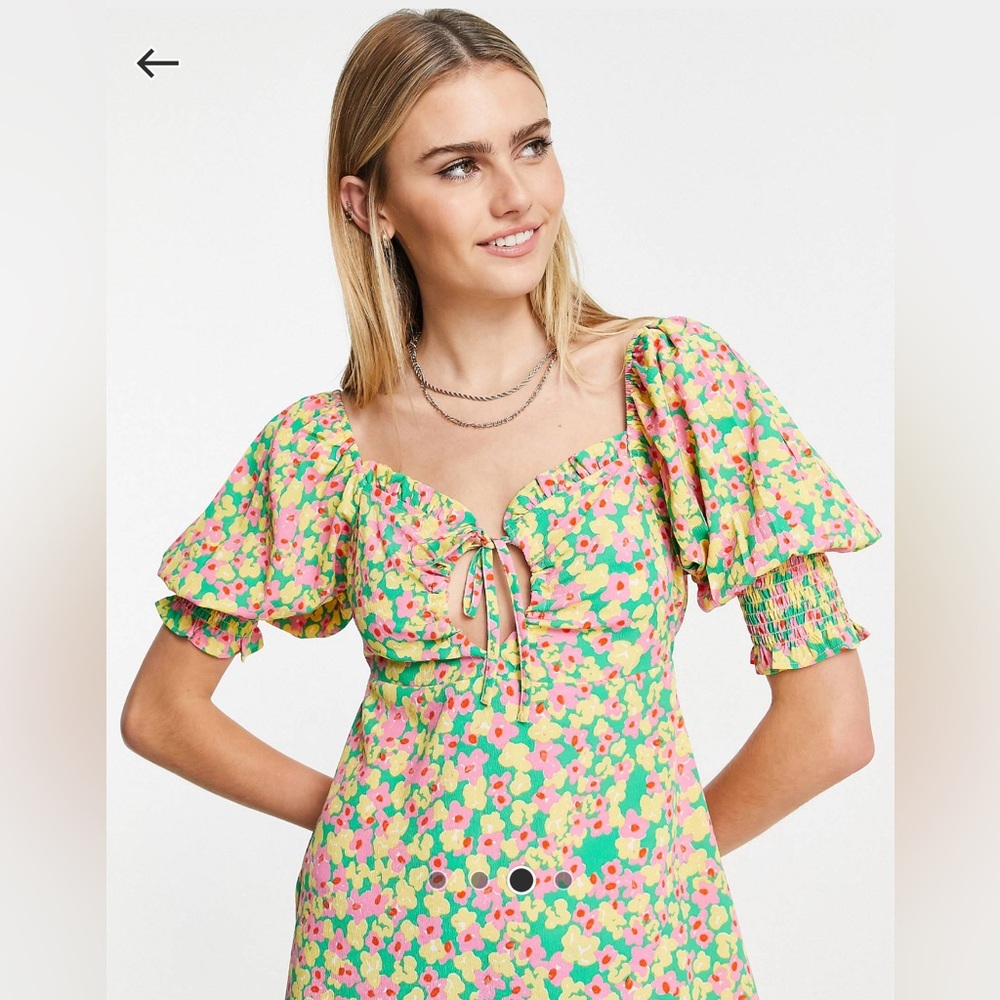 Neon Rose Bridgerton Style Puff Sleeve Dress